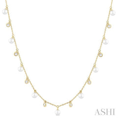 ASHI Pearl & Diamond Station Necklace 996EQPPFGNKWPYG