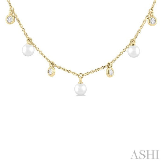 ASHI Pearl & Diamond Station Necklace 996EQPPFGNKWPYG