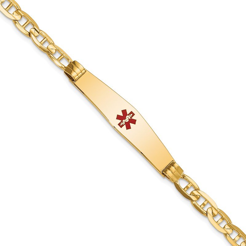 Quality Gold 14K Medical Soft Diamond Shape Red Enamel Anchor ID Bracelet XM570CC