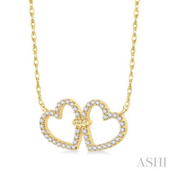ASHI Twin Heart Shape Diamond Necklace 997FQPPTSNKYG