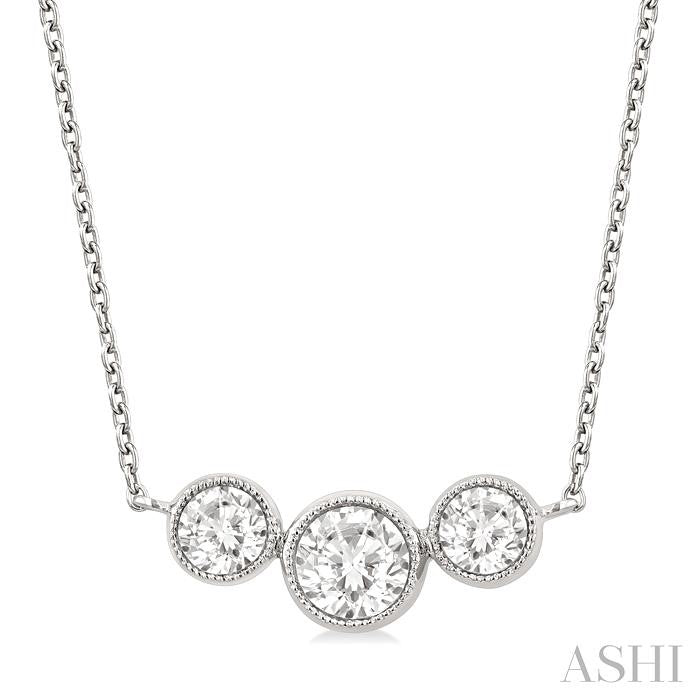 ASHI 3 Stone Bezel Set Diamond Necklace 997W1PPFGNKWG