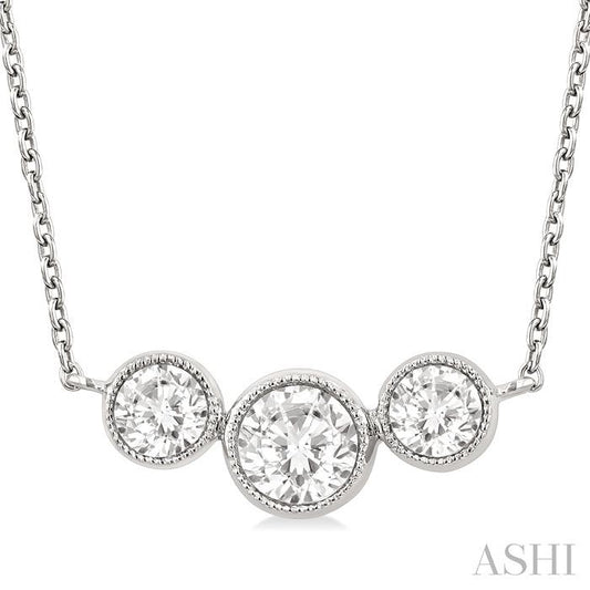 ASHI 3 Stone Bezel Set Diamond Necklace 997W1PPFGNKWG