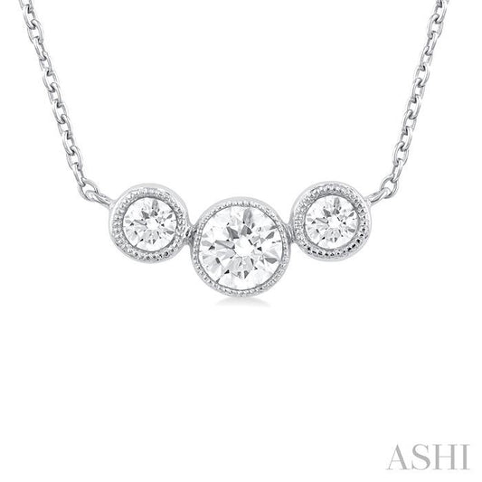 ASHI 3 Stone Bezel Set Diamond Necklace 997WHPPFGNKWG
