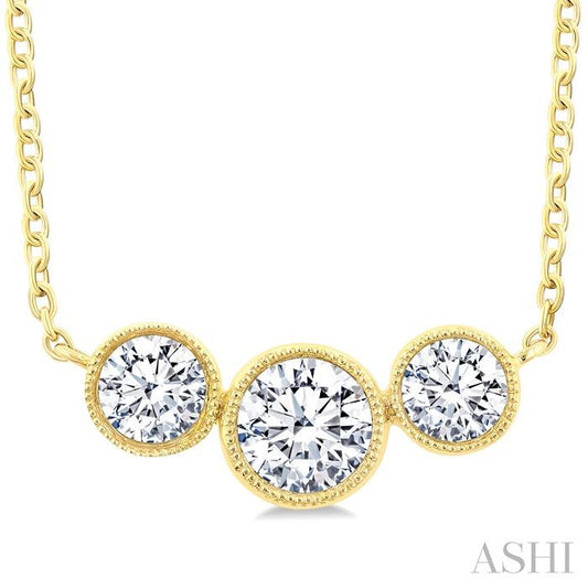 ASHI 3 Stone Bezel Set Diamond Necklace 997WVPPFGNKYG
