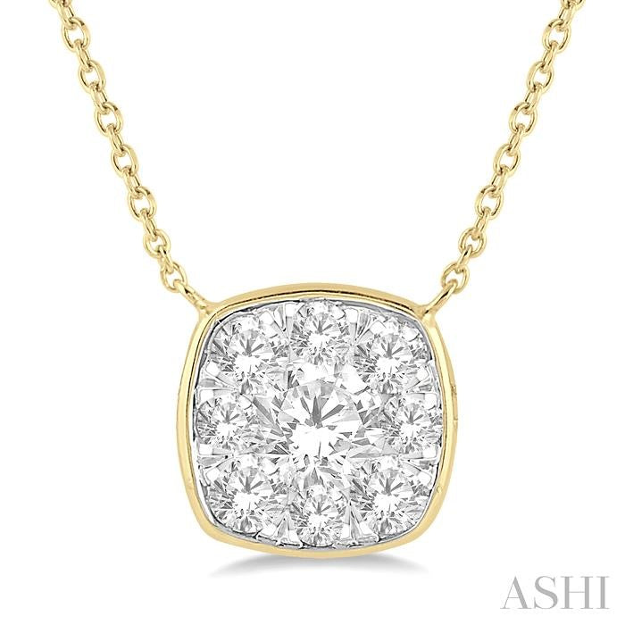 ASHI Cushion Shape Bezel Set Lovebright Essential Diamond Pendant 9980HPPFHNKYW