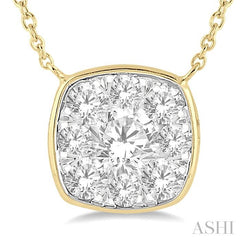ASHI Cushion Shape Bezel Set Lovebright Essential Diamond Pendant 9980HPPFHNKYW