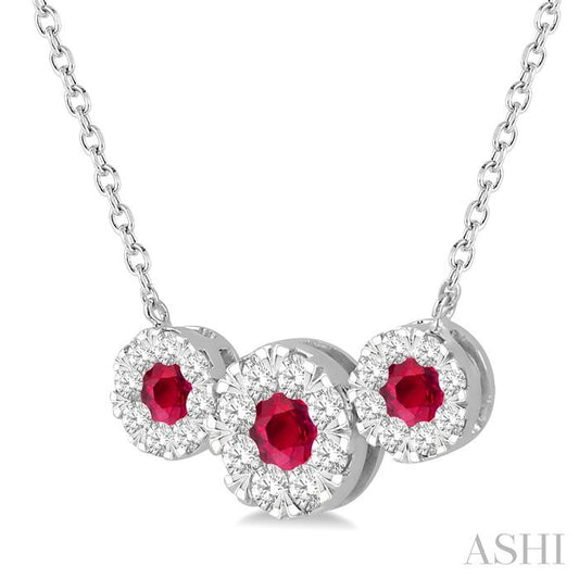 ASHI Round Shape Past Present & Future Lovebright Gemstone & Diamond Necklace 9984HPPFGNKRBWG