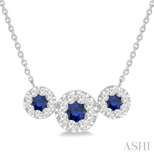 ASHI Round Shape Past Present & Future Lovebright Gemstone & Diamond Necklace 9984HPPFGNKSPWG