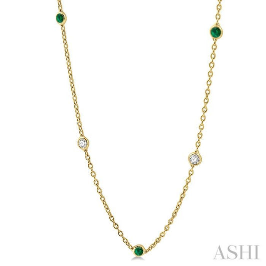 ASHI Gemstone & Diamond Station Necklace 998CHPPFGNKEMYG
