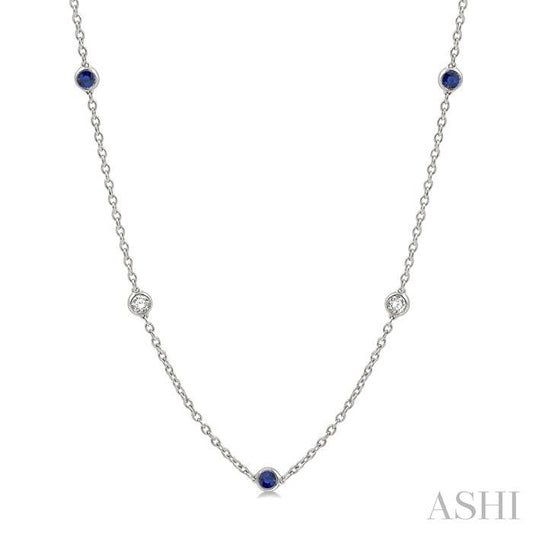 ASHI Gemstone & Diamond Station Necklace 998CHPPFGNKSPWG