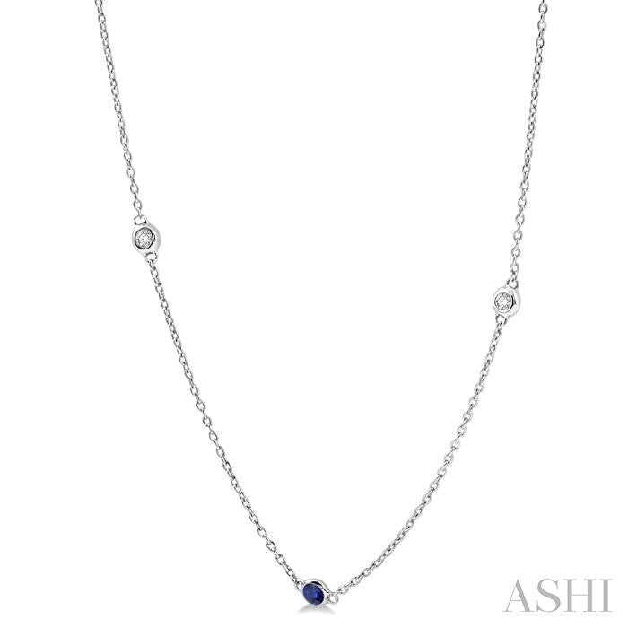 ASHI Gemstone & Diamond Station Necklace 998CQPPFGNKSPWG