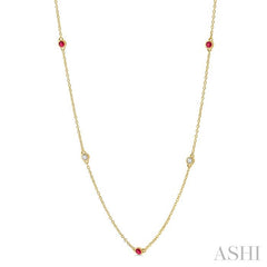 ASHI Gemstone & Diamond Station Necklace 998CUPPFGNKRBYG