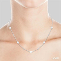 ASHI Pearl & Diamond Station Necklace 998D0PPFGNKWPWG
