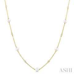 ASHI Pearl & Diamond Station Necklace 998D0PPFGNKWPYG