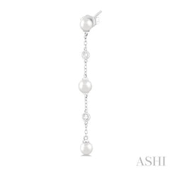 ASHI Pearl & Diamond Station Long Chain Earrings 998D9PPFGERWPWG