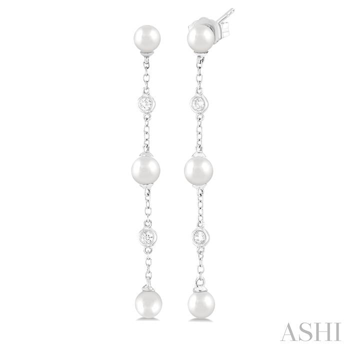 ASHI Pearl & Diamond Station Long Chain Earrings 998D9PPFGERWPWG