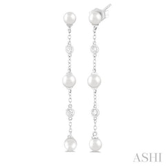 ASHI Pearl & Diamond Station Long Chain Earrings 998D9PPFGERWPWG
