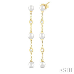 ASHI Pearl & Diamond Station Long Chain Earrings 998D9PPFGERWPYG