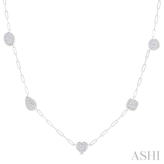 ASHI Mixed Shape Paperclip Lovebright Diamond Station Necklace 998PVPPFGNKWG