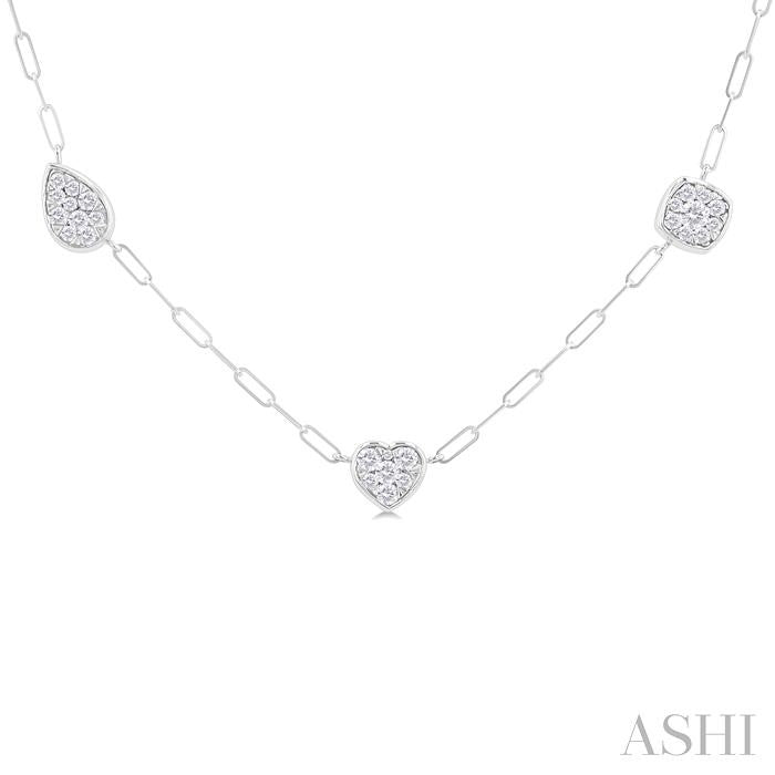 ASHI Mixed Shape Paperclip Lovebright Diamond Station Necklace 998PVPPFGNKWG