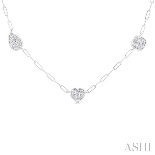 ASHI Mixed Shape Paperclip Lovebright Diamond Station Necklace 998PVPPFGNKWG