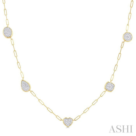 ASHI Mixed Shape Paperclip Lovebright Diamond Station Necklace 998PVPPFGNKYW
