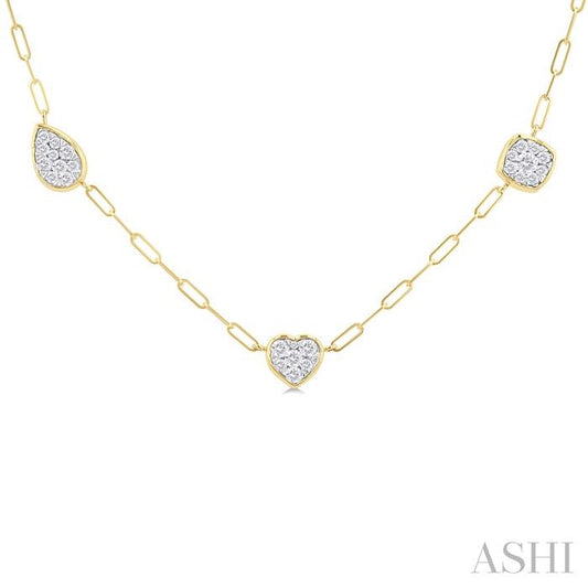 ASHI Mixed Shape Paperclip Lovebright Diamond Station Necklace 998PVPPFGNKYW