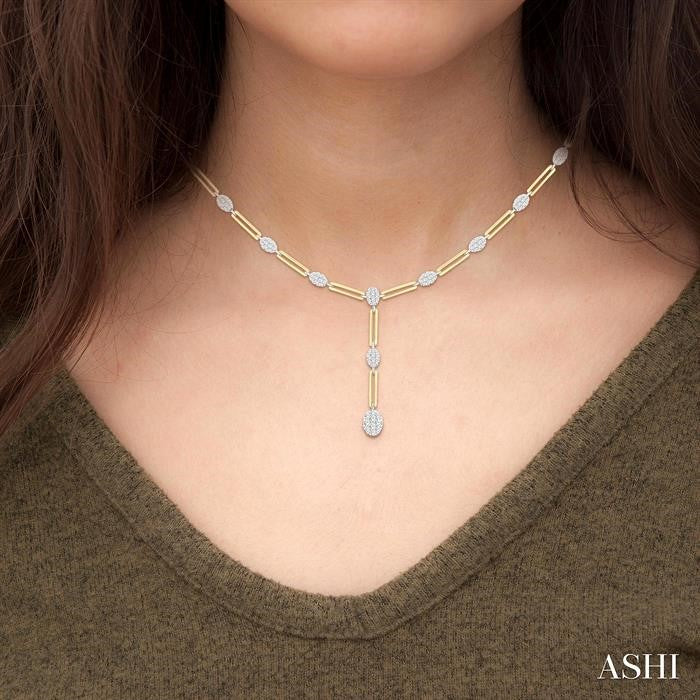 ASHI Oval Shape Paperclip Lovebright Diamond Fashion Necklace 99922PPFGNKYW-OV