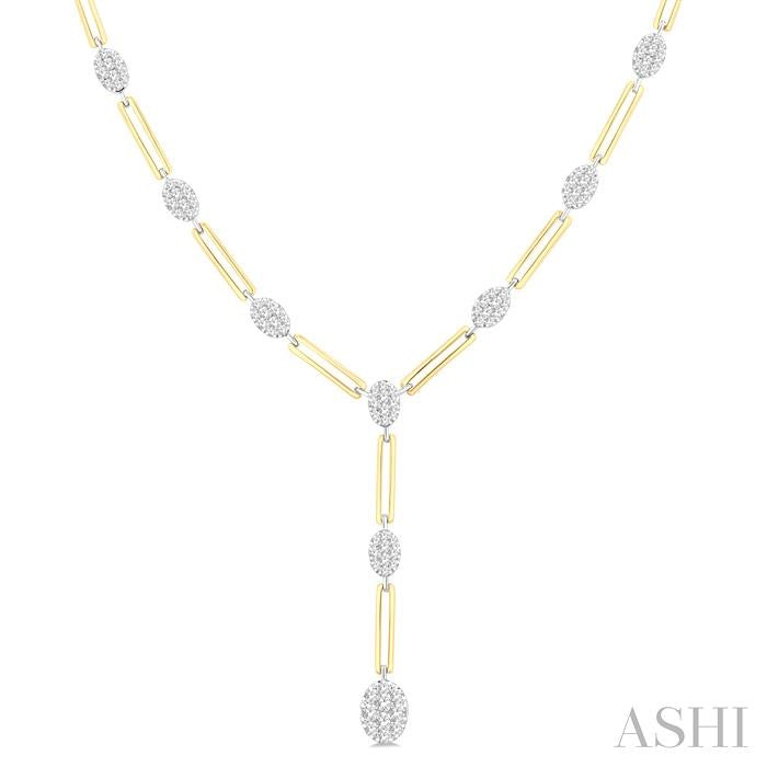 ASHI Oval Shape Paperclip Lovebright Diamond Fashion Necklace 99922PPFGNKYW-OV