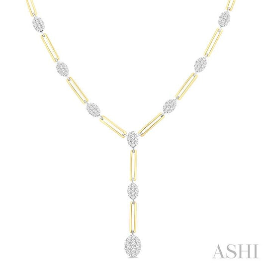ASHI Oval Shape Paperclip Lovebright Diamond Fashion Necklace 99922PPFGNKYW-OV