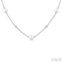 ASHI Pearl & Diamond Station Necklace 999D0PPFGNKWPWG