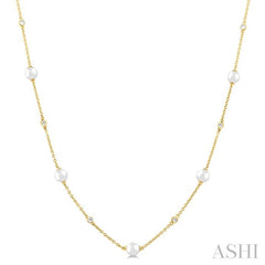 ASHI Pearl & Diamond Station Necklace 999D0PPFGNKWPYG