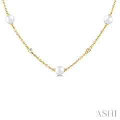 ASHI Pearl & Diamond Station Necklace 999D0PPFGNKWPYG