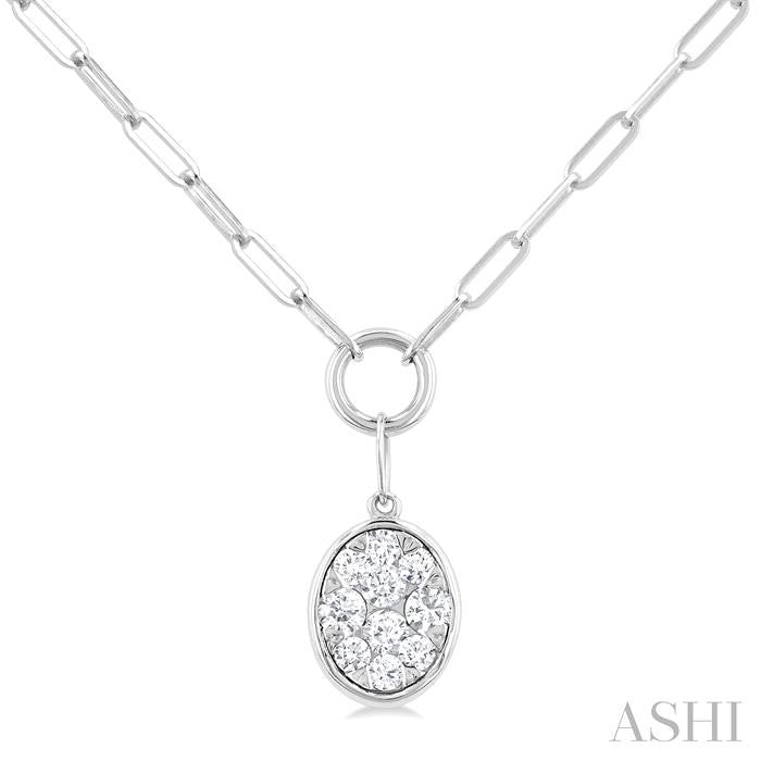ASHI Oval Shape Lovebright Bezel Paperclip Necklace 999PQPPFGNKWG-OV