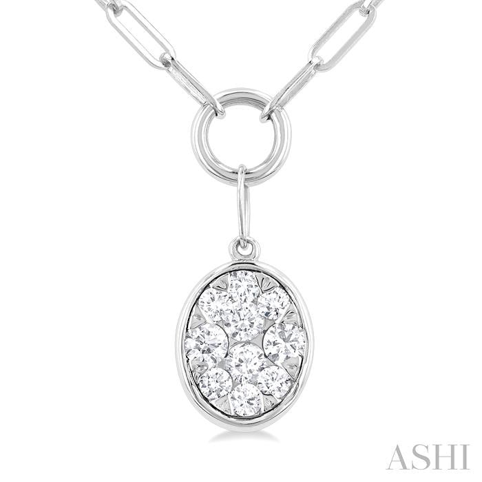 ASHI Oval Shape Lovebright Bezel Paperclip Necklace 999PQPPFGNKWG-OV