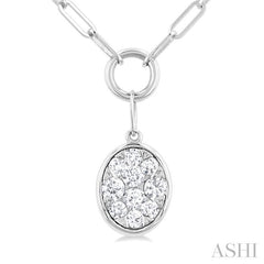 ASHI Oval Shape Lovebright Bezel Paperclip Necklace 999PQPPFGNKWG-OV