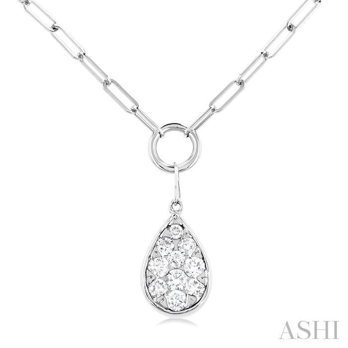 ASHI Pear Shape Lovebright Bezel Paperclip Necklace 999PQPPFGNKWG-PR