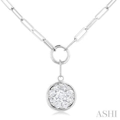 ASHI Round Shape Lovebright Bezel Paperclip Necklace 999PQPPFGNKWG-RD