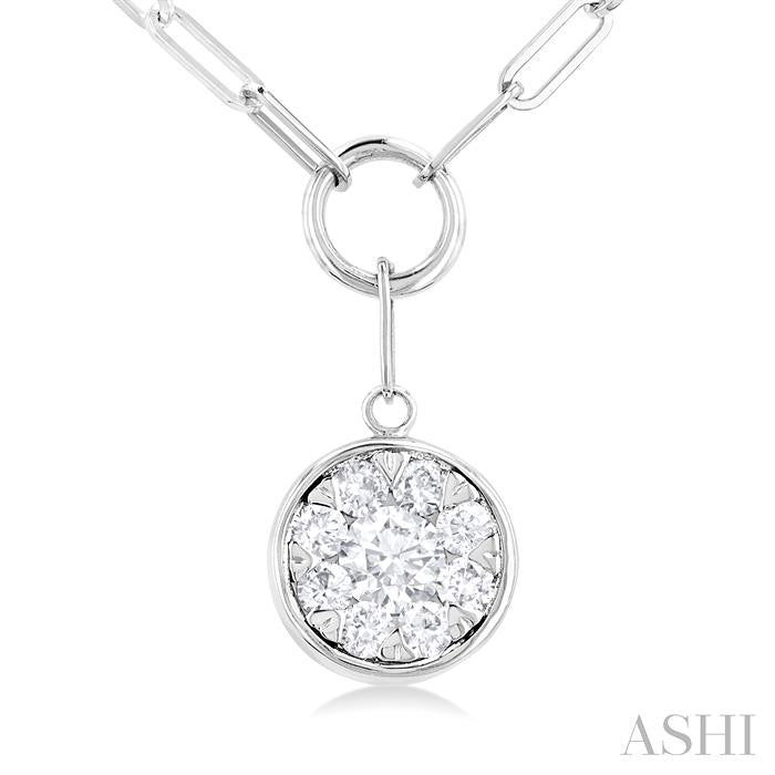 ASHI Round Shape Lovebright Bezel Paperclip Necklace 999PQPPFGNKWG-RD