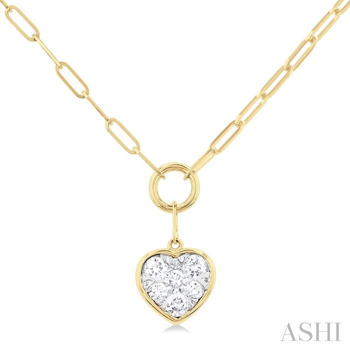 ASHI Heart Shape Lovebright Bezel Paperclip Necklace 999PQPPFGNKYW-HT