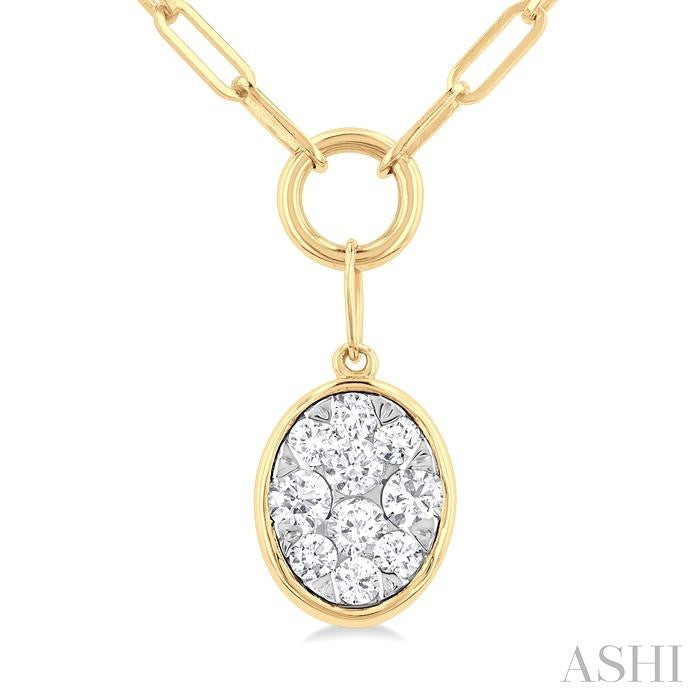 ASHI Oval Shape Lovebright Bezel Paperclip Necklace 999PQPPFGNKYW-OV
