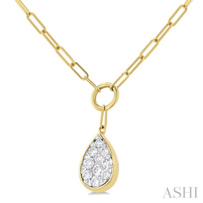 ASHI Pear Shape Lovebright Bezel Paperclip Necklace 999PQPPFGNKYW-PR