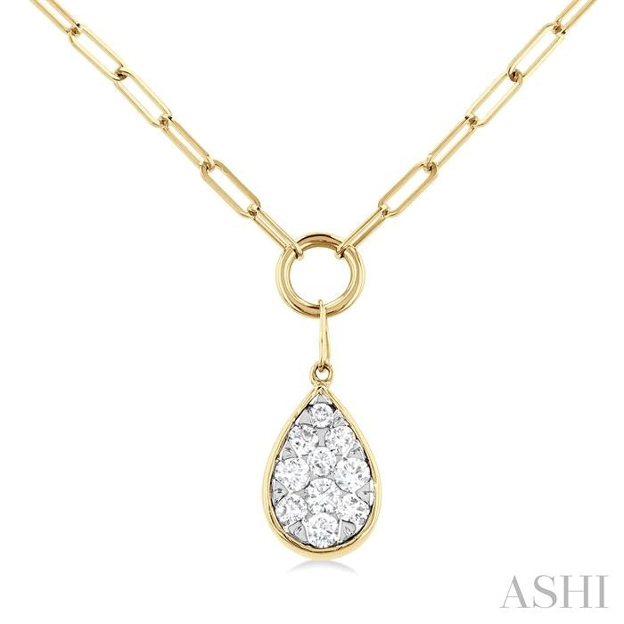 ASHI Pear Shape Lovebright Bezel Paperclip Necklace 999PQPPFGNKYW-PR