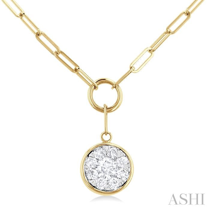 ASHI Round Shape Lovebright Bezel Paperclip Necklace 999PQPPFGNKYW-RD