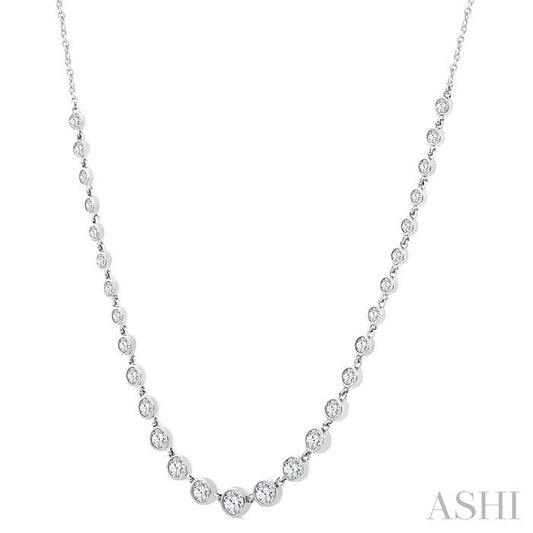 ASHI Halfway Graduated Bezel Set Diamond Tennis Necklace 999V1PPFGNKWG