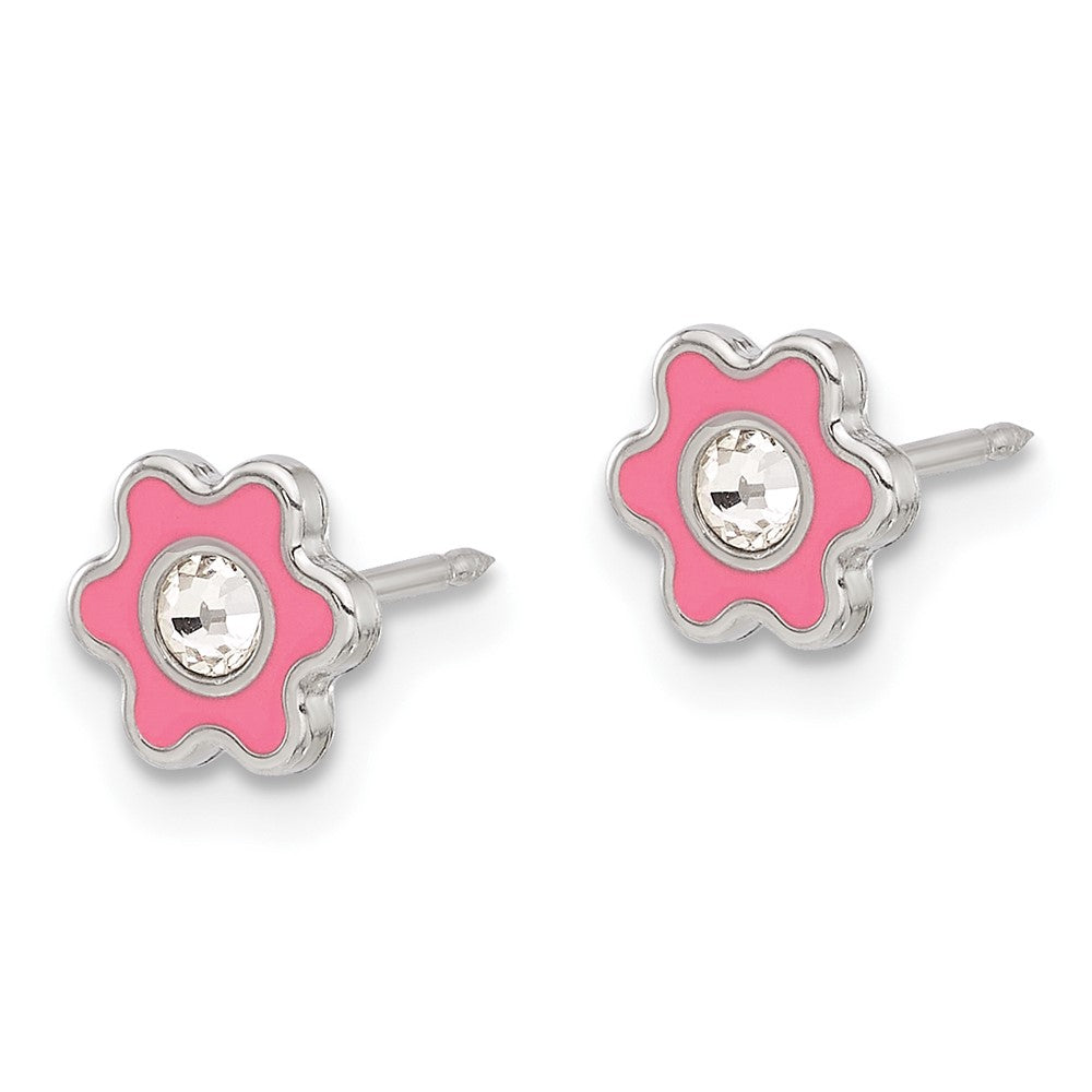 9E Inverness Stainless Steel Enamel Crystal Flower Post Earrings