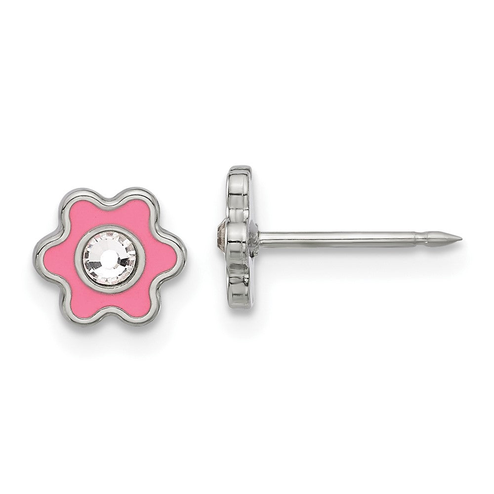9E Inverness Stainless Steel Enamel Crystal Flower Post Earrings