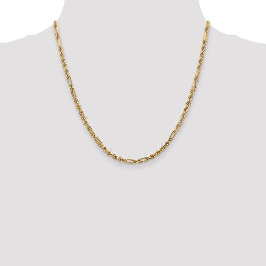 Quality Gold 14K 7 inch 3mm Diamond-cut Milano Rope with Lobster Clasp Chain MIL060