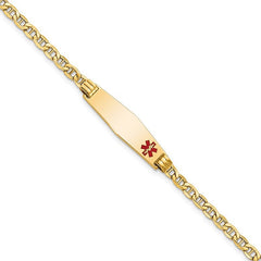 Quality Gold 14K Medical Semi-solid Soft Diamond Shape Red Enamel Anchor ID Bracelet XM558FC