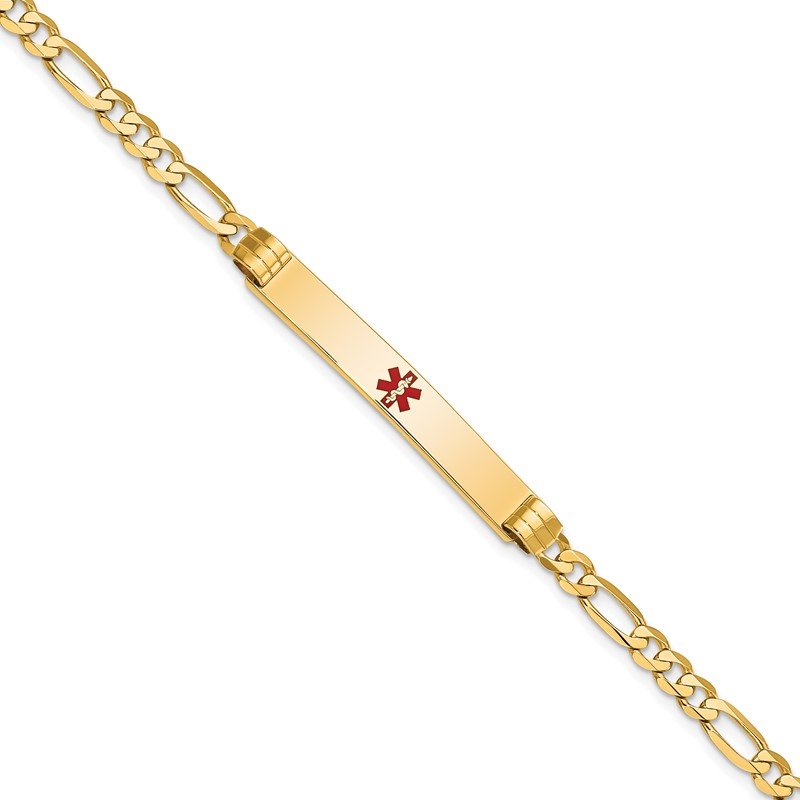 Quality Gold 14K Medical Red Enamel Figaro ID Bracelet XM565CR